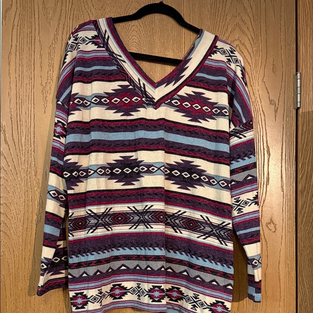 White Birch Multicolor Aztec Print Blouse